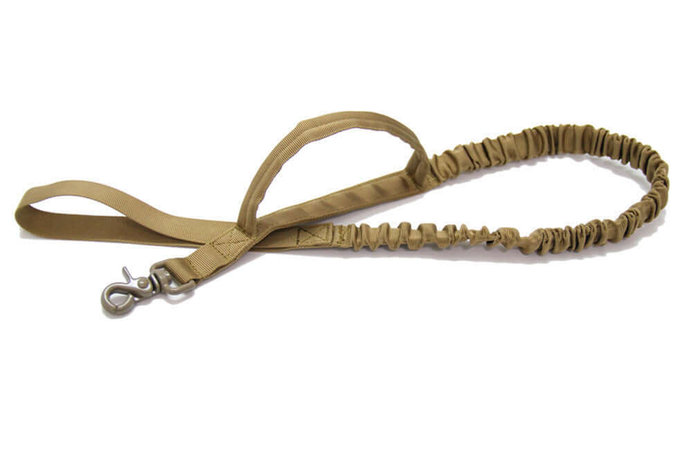Laisse de sécurité tactique pour chien en nylon élastique, idéale pour le transport sécurisé des animaux.