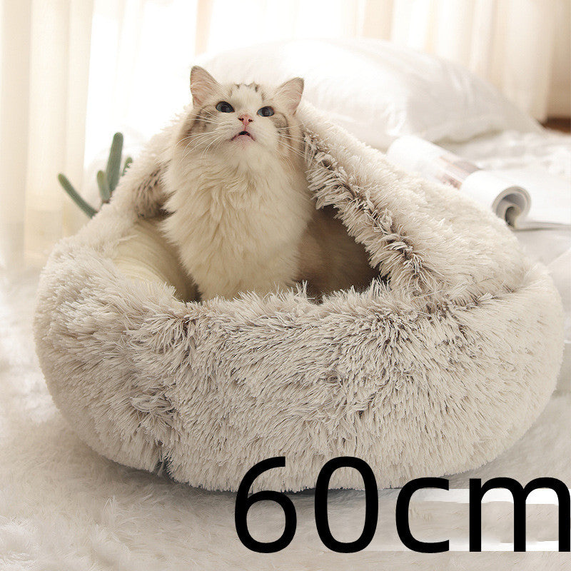 Lit Douillet 2 En 1 pour Chiens et Chats - Lit d'Hiver Rond en Peluche