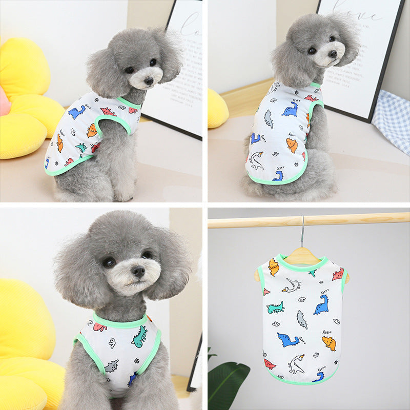 Vêtements pour animaux : T-shirt pour chien en coton avec motifs colorés, conçu pour un style décontracté au printemps et en été.