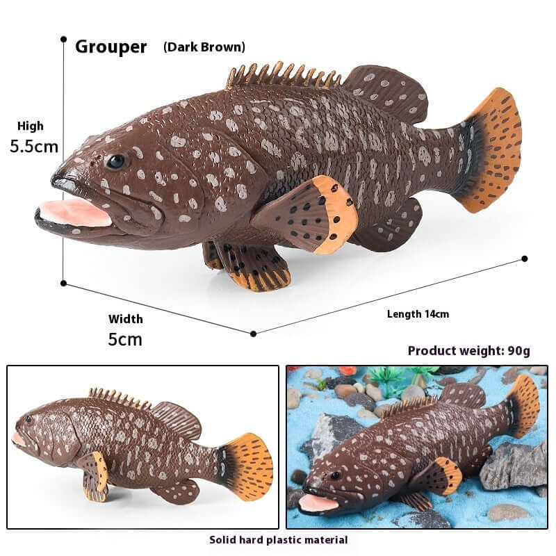 Modèle de poisson grouper en plastique solide, jouet éducatif pour enfants, 14cm de long, 5.5cm de haut.