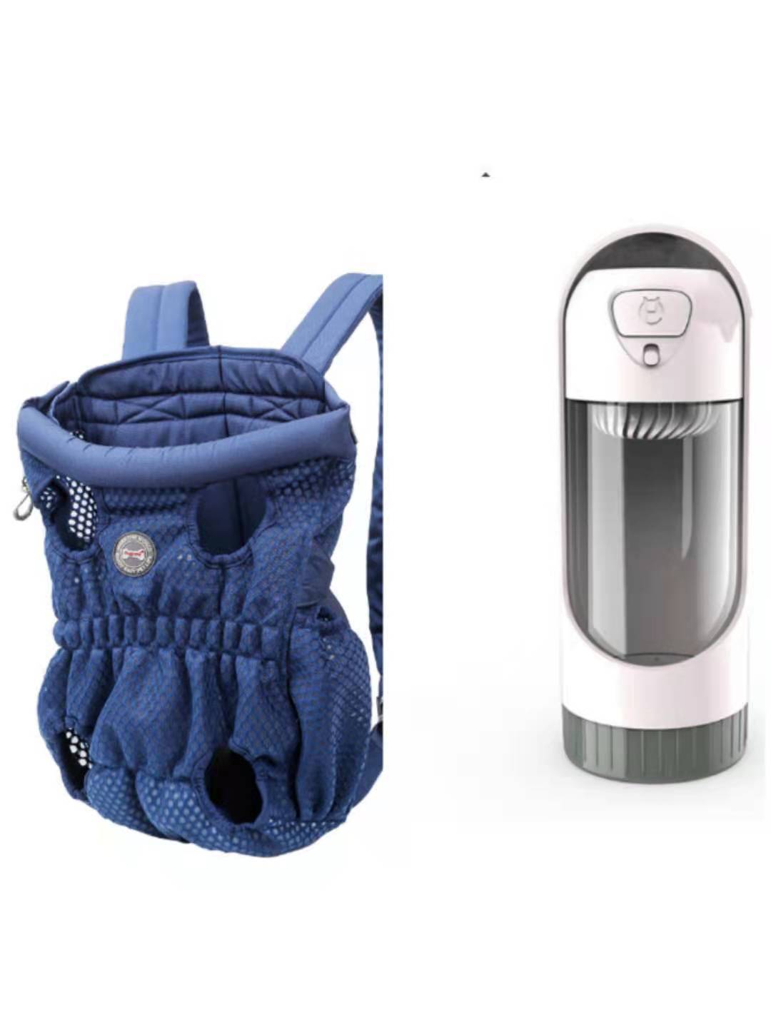 Sac à dos porte animal de compagnie respirant et bouteille d'eau portable pour animaux.