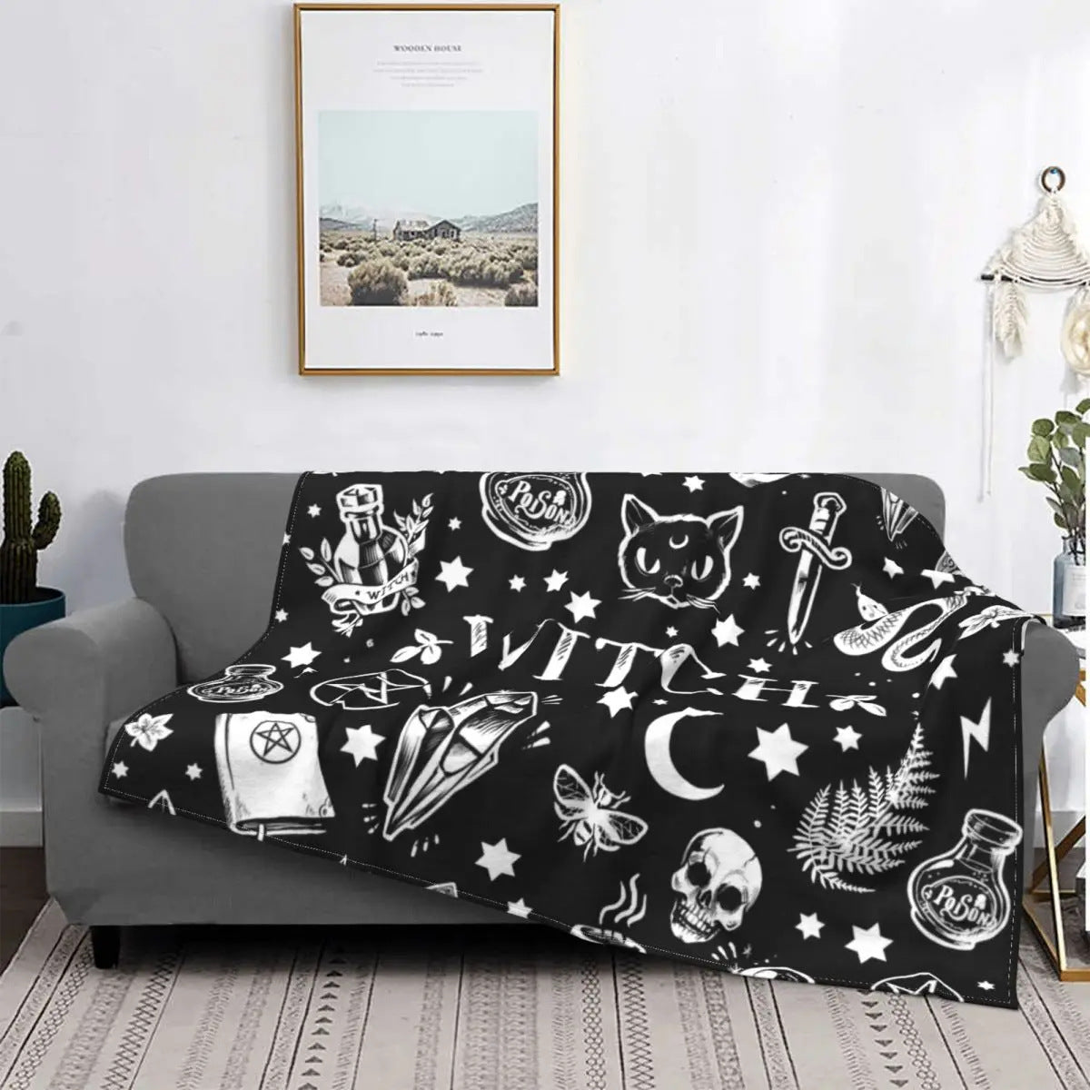 Couverture Flanelle Sorcière Gothique pour Halloween