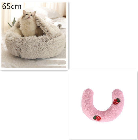 Lit Douillet 2 En 1 pour Chiens et Chats - Lit d'Hiver Rond en Peluche