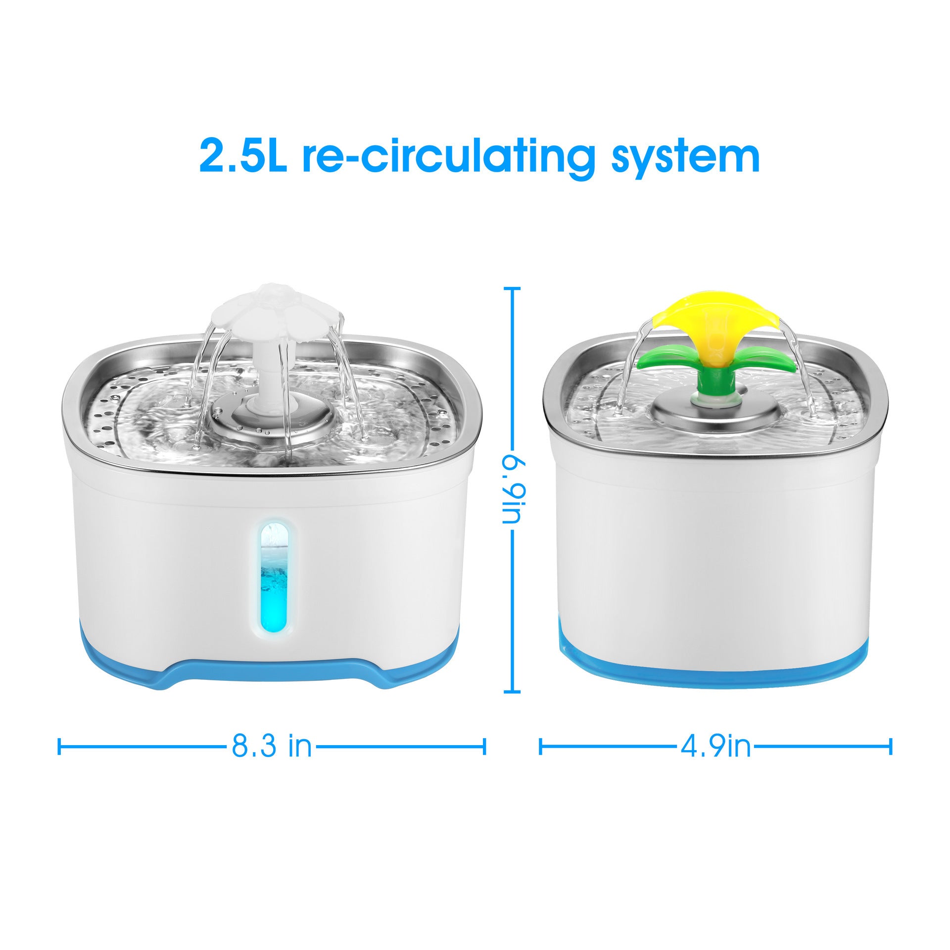 Distributeur d'eau pour animaux de 2.5L, design moderne avec système de circulation, idéal pour hydrater votre compagnon.