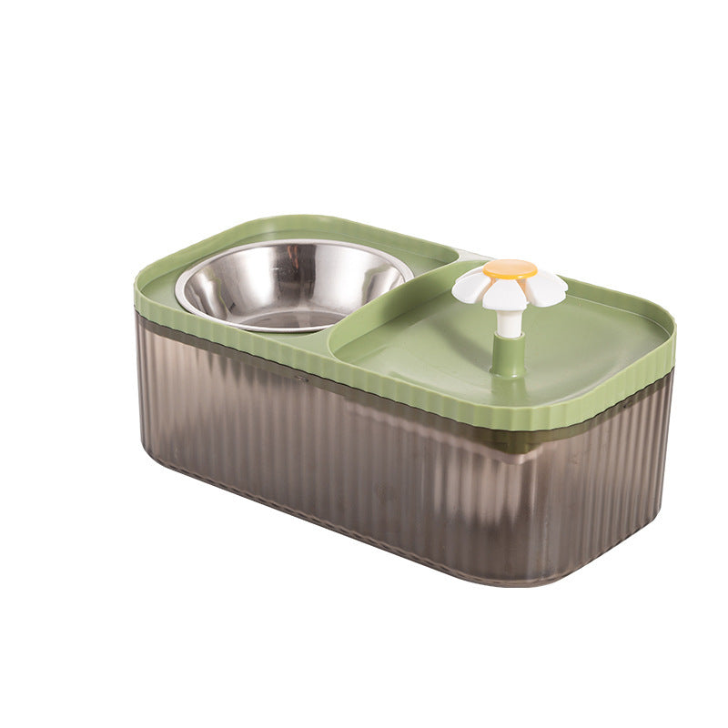 Distributeur automatique d'alimentation pour animaux avec bol en inox et réservoir d'eau, design pratique et esthétique.