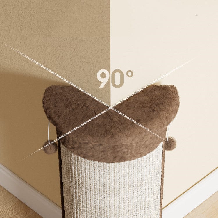 Planche à griffer verticale pour chat conçue pour un coin, avec angle de 90°, en sisal et tissu élégant.