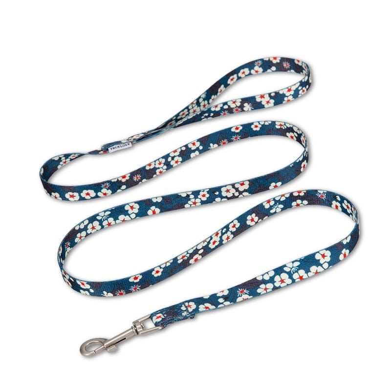 Corde florale résistante pour chiens et chats, motif floral bleu, accessoire tendance pour promenades.