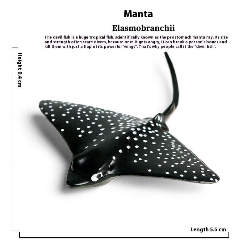 Modèle de poisson diable/rayon, jouet cognitif marin en plastique durable pour enfants, dimensions 5.5 cm.