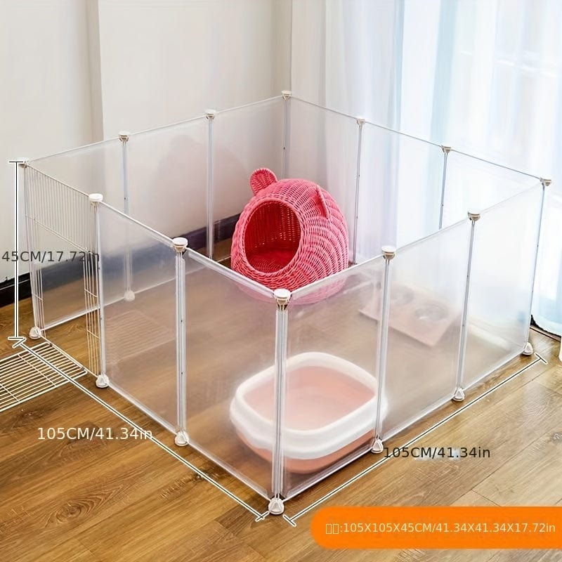 Cage intérieure pour chien en plastique, sécurisée et spacieuse, idéale pour petits animaux et confort.