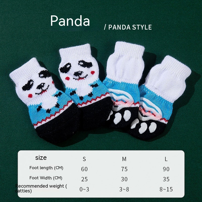 Chaussettes antidérapantes en polyester avec motifs panda, 4 tailles disponibles, adorables pour animaux.