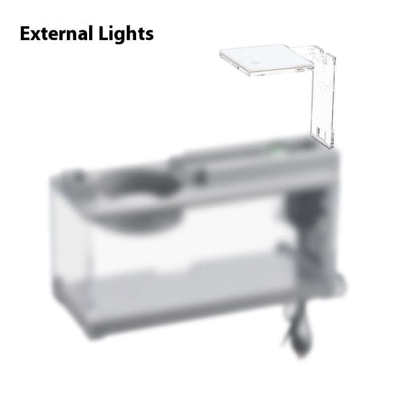Mini aquarium setup featuring external lights for enhanced aquatic visibility.