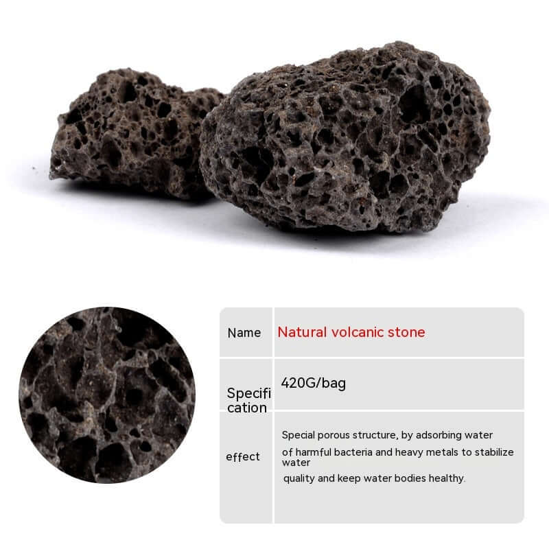 Natural volcanic stone for aquarium filtration, 420g bag, enhances water quality and stabilizes environments.
