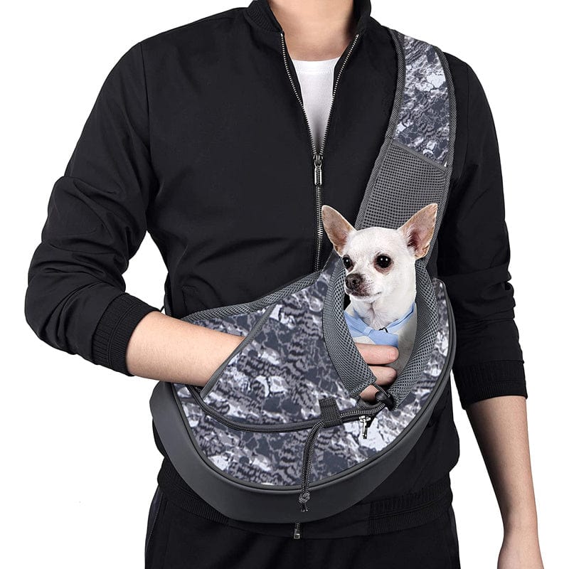 Sac à bandoulière léger et respirant pour chiots, idéal pour transporter votre animal confortablement.