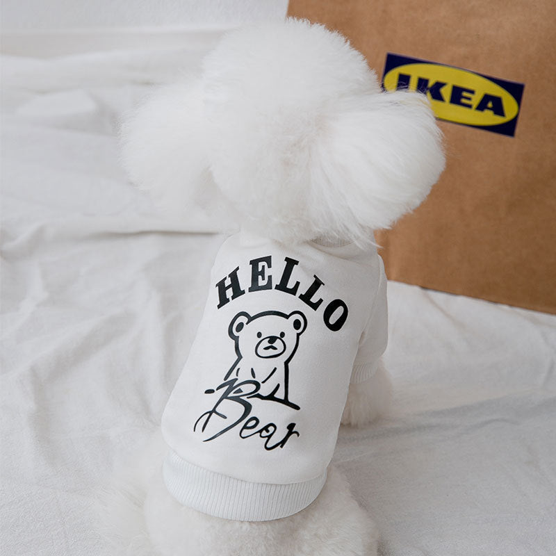 Pull pour chien avec imprimé ours "Hello Bear" en coton biologique, idéal pour le style de votre animal.
