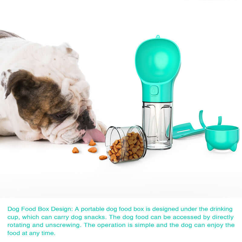 Bouteille d'eau portable pour animaux 3 en 1, idéale pour les promenades et le camping avec chien.
