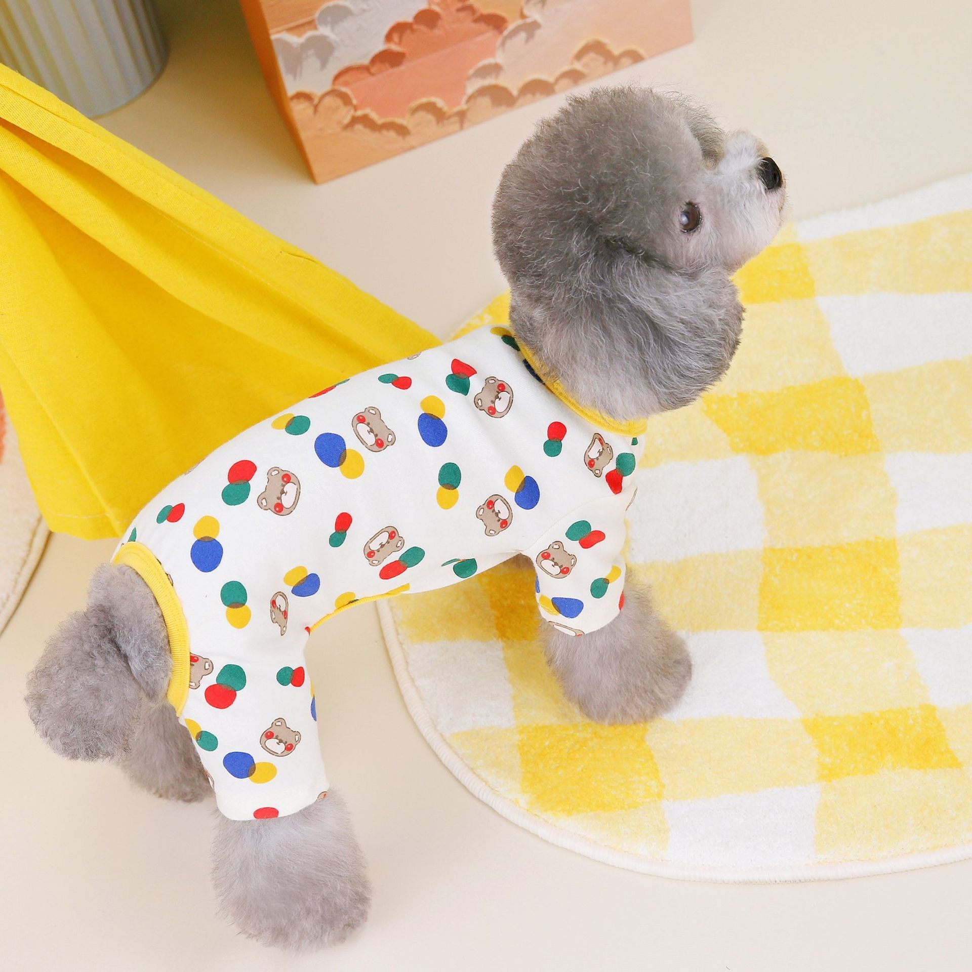 Chien en vêtements colorés Ballon Ours, confort et style pour petits compagnons, avec design amusant.