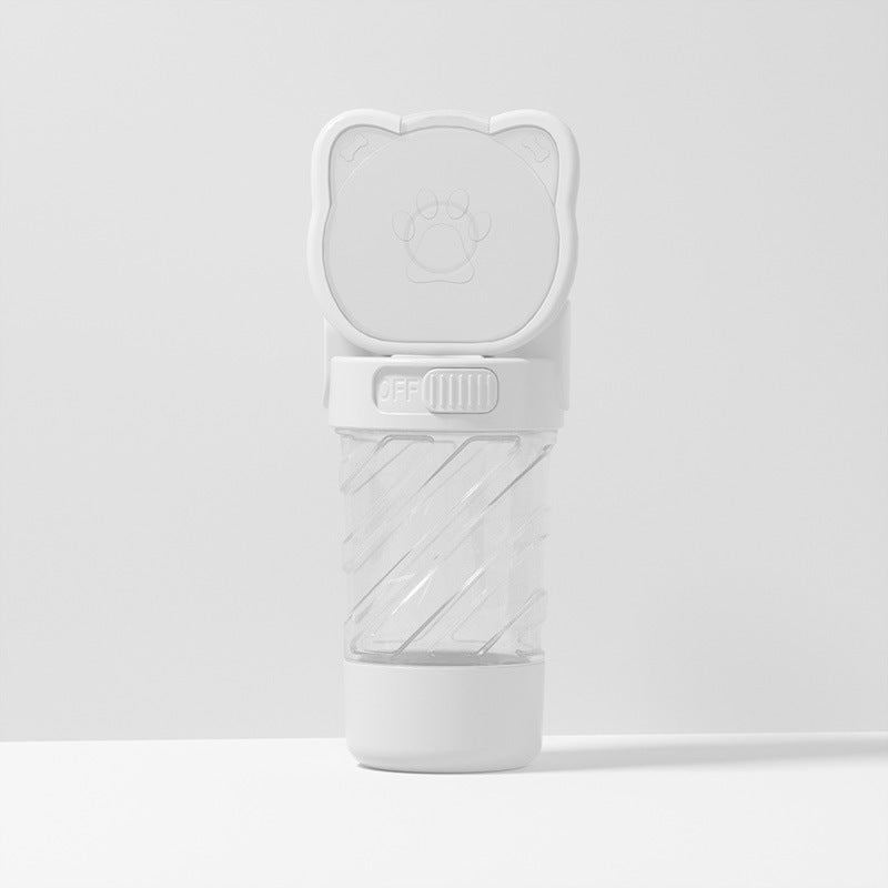 Gobelet d'eau pour animaux 3 en 1 avec compartiment pour nourriture et boîte à déchets, design pratique et mignon.