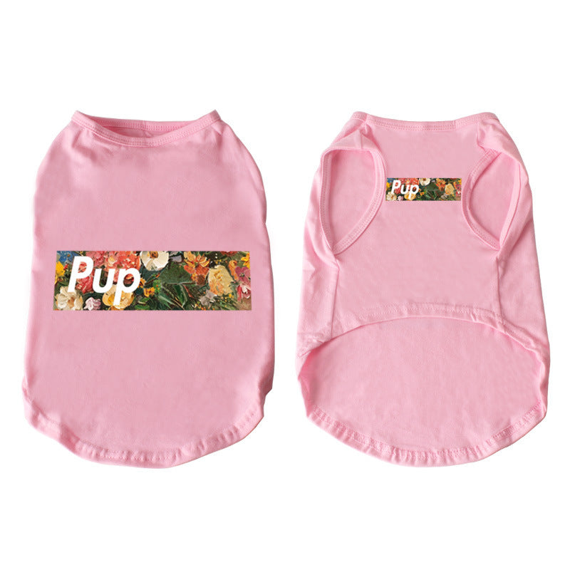Veste en coton rose pour chien avec motif floral, idéale pour le printemps et l'automne.