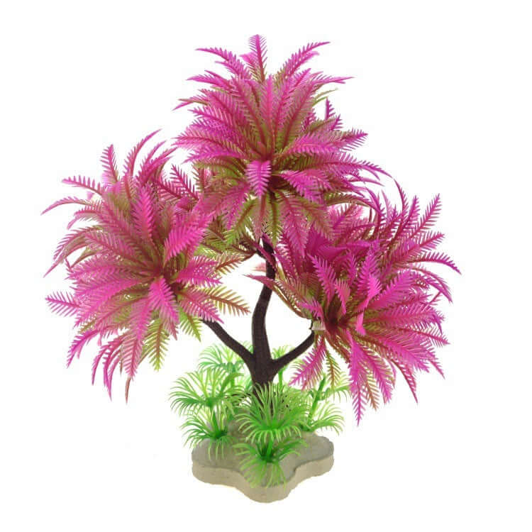 Plante aquatique artificielle en plastique rose et verte pour aquarium, décor vibrant de 15 cm.