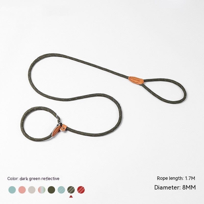 Laisse en nylon tressé P-Chain pour chiens, 1.7M, couleur vert foncé réfléchissant, design durable.