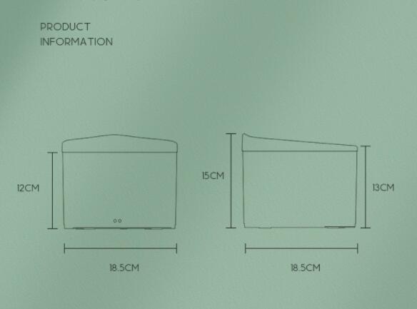 Dimensions of a smart water fountain for cats, showing height and width specifications.