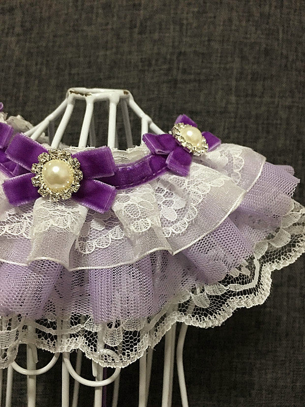 Collier Nœud Papillon violet pour animaux de compagnie avec perles et dentelle, parfait pour chiens et chats.