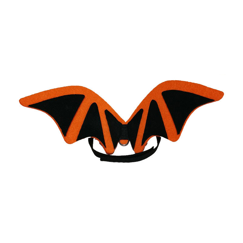 Ailes de chauve-souris orange et noires pour costume d'Halloween d'animaux, parfaites pour chiens et chats.