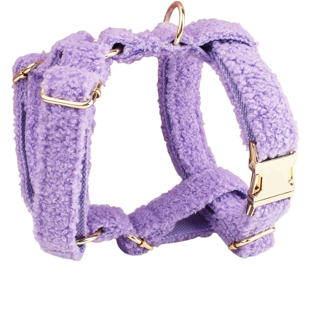 Harnais en coton biologique pour petit chien, coloris violet, confortable et sécurisé pour promenades.