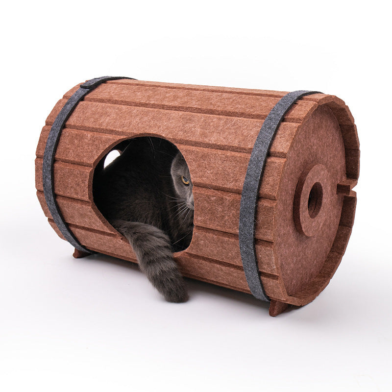 Lit en fût de vin pour animaux avec plateau en feutre