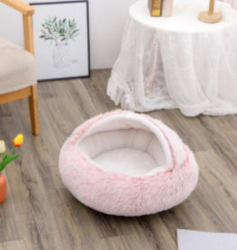 Lit Douillet 2 En 1 pour Chiens et Chats - Lit d'Hiver Rond en Peluche