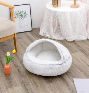 Lit Douillet 2 En 1 pour Chiens et Chats - Lit d'Hiver Rond en Peluche