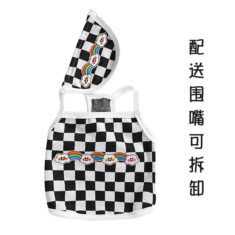 Gilet de Mode Échiquier pour Chien en coton biologique avec motifs colorés de nuages et arc-en-ciel.