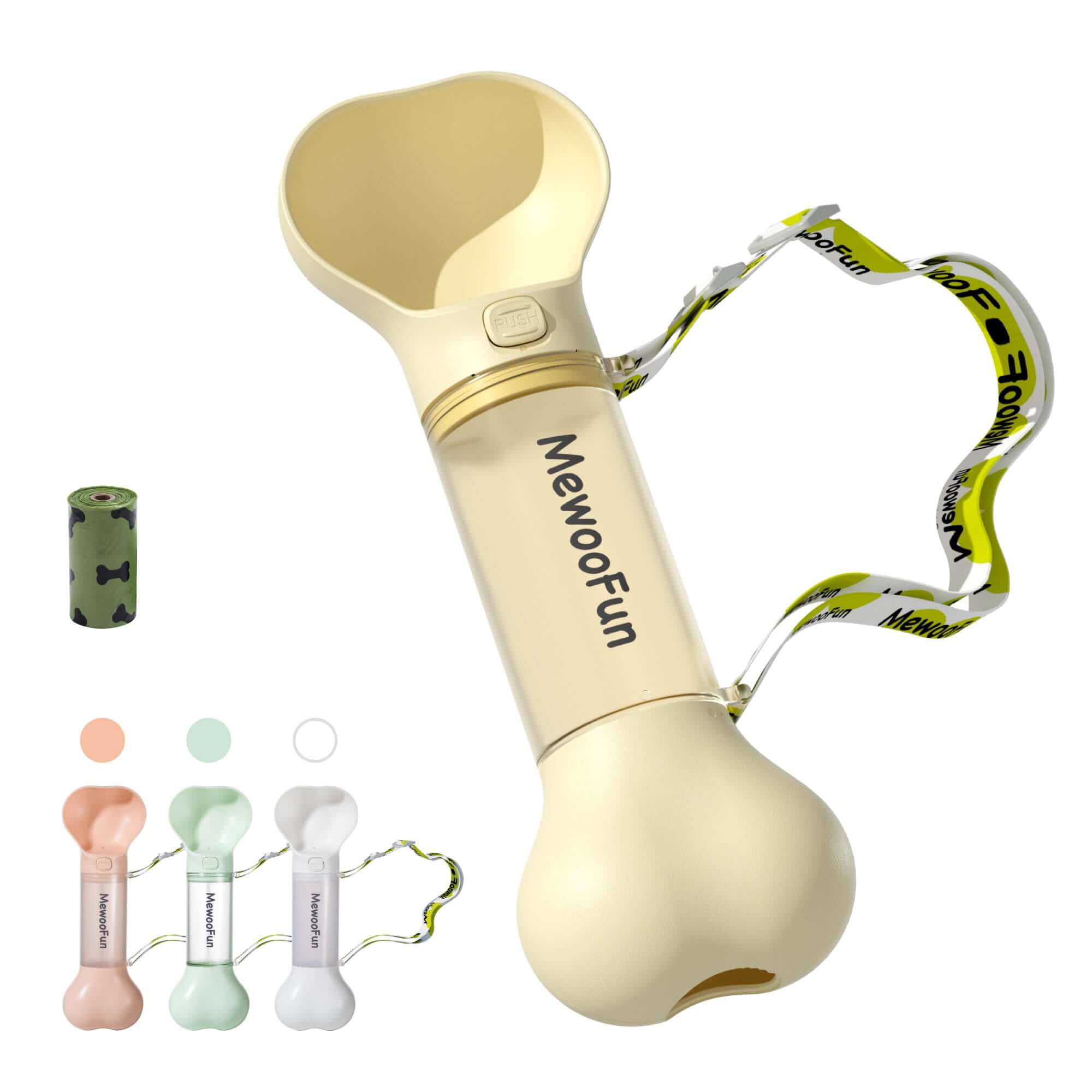 Mewoofun 2 en 1 bouteille d'eau pour chien avec compartiment pour sac à crottes, design en forme d'os, durable et pratique.