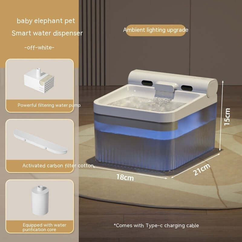 Distributeur d'eau intelligent pour animaux avec filtration, éclairage ambiant, design moderne, 4L.