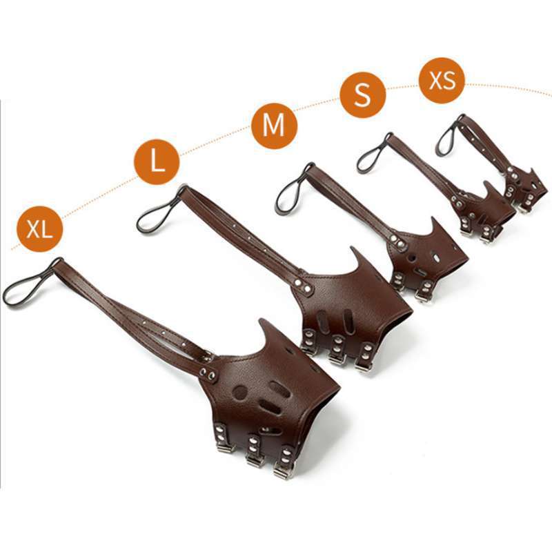 Muselières ajustables en cuir pour petits chiens, disponibles en plusieurs tailles, marron chic.