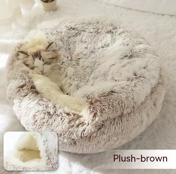Lit Douillet 2 En 1 pour Chiens et Chats - Lit d'Hiver Rond en Peluche