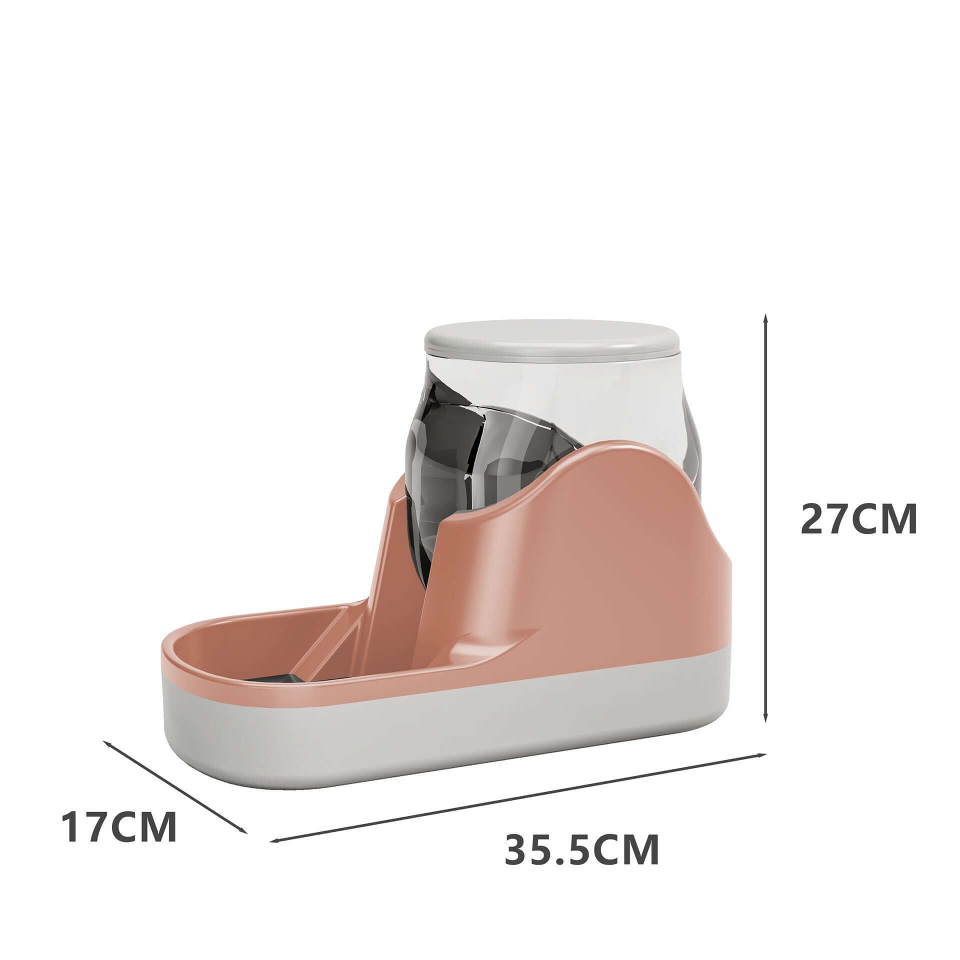 Distributeur d'eau automatique pour animaux avec dimensions de 35,5cm x 27cm x 17cm, design pratique pour chats et chiens.