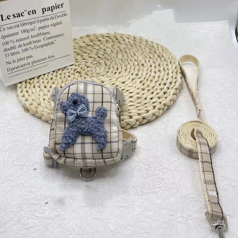Sac à dos pour animaux avec harnais et laisse, motif chien, idéal pour voyager confortablement avec votre animal.