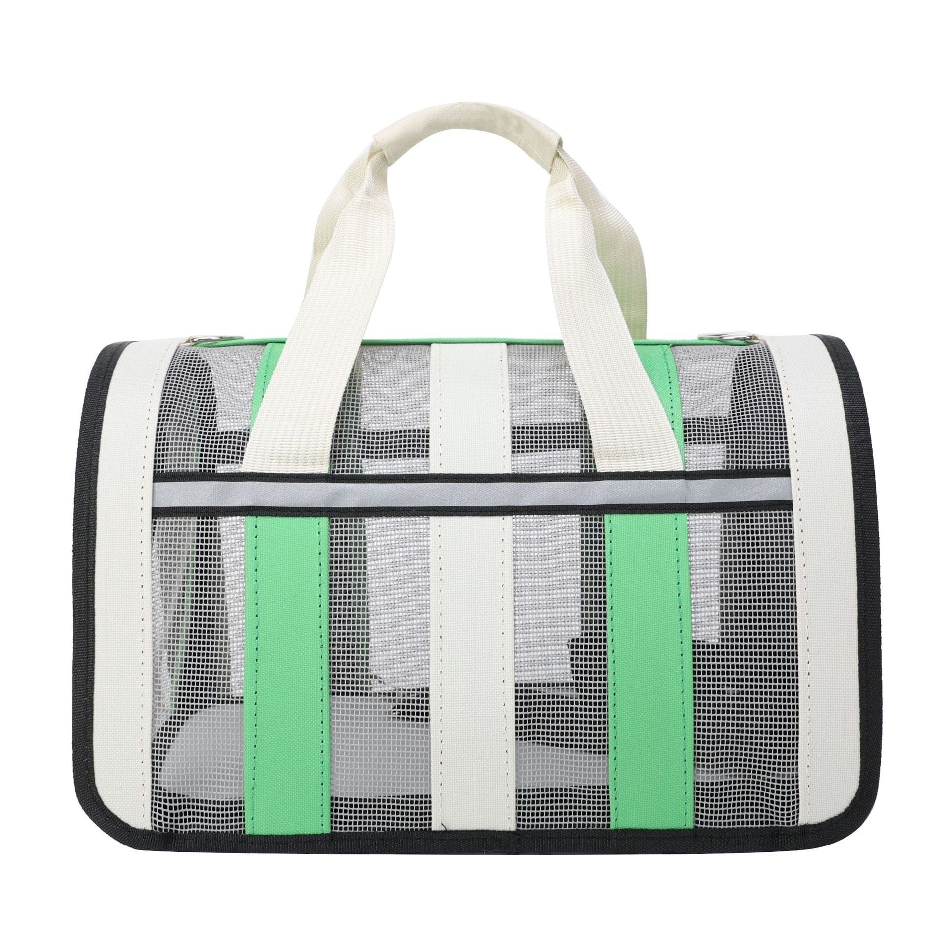 Sac à dos pour chat portable avec design en mesh noir et vert, idéal pour le transport sécurisé des animaux.