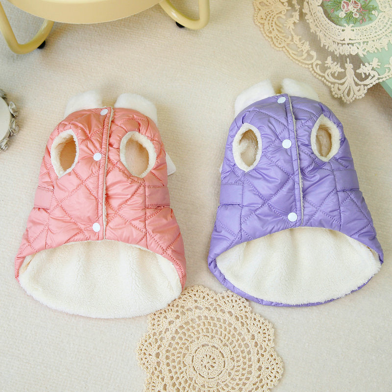 Jupe en coton épais pour chiens en rose et violet, idéale pour le confort et le style des petits animaux.