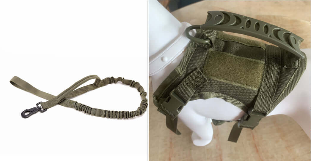 Harnais de poitrine et laisse élastique en olive pour chien, idéal pour la sécurité et le confort quotidien.
