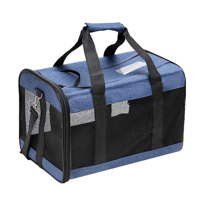 Sac de transport pour animaux de compagnie en toile Oxford, léger et durable, couleur bleu, avec poignées robustes.