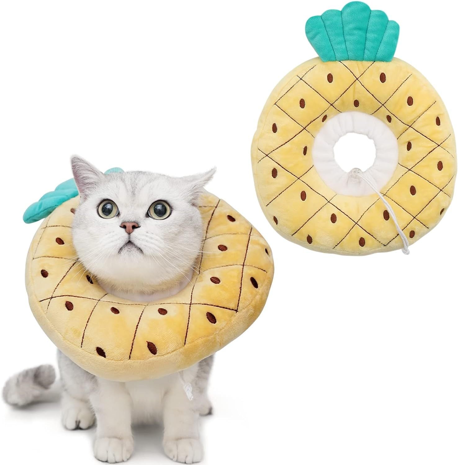 Collier de récupération adapté pour chat en forme d'ananas, en tissu doux et confortable.
