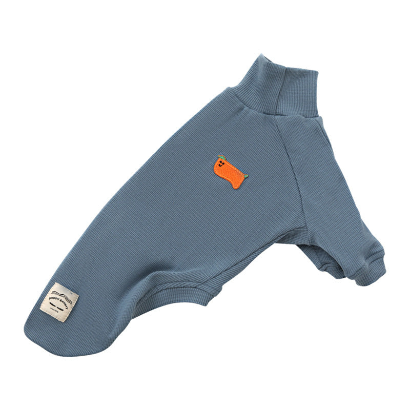 Pull à col haut en gaufre bleu pour chien, confortable et stylé, idéal pour les journées fraîches.