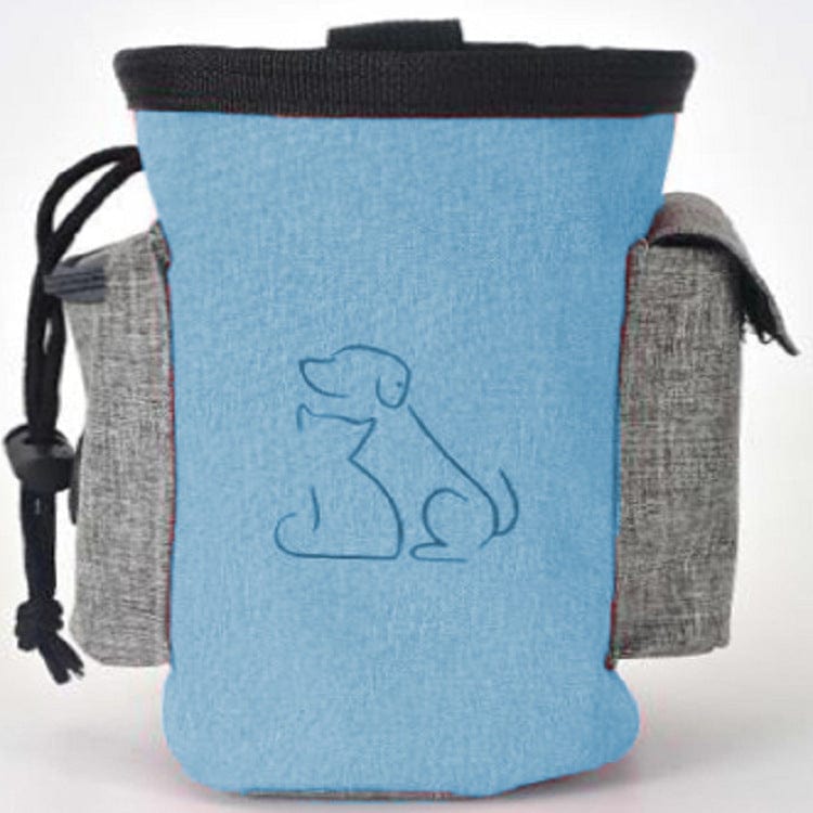Sac à nourriture pour chien en tissu Oxford bleu, léger et durable, parfait pour transporter des friandises.