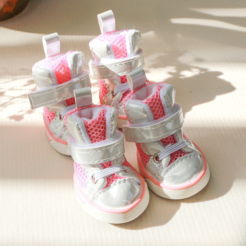 Bottes en neige pour chiens et chats en denim rose et argent, accessoires confortables pour pattes.