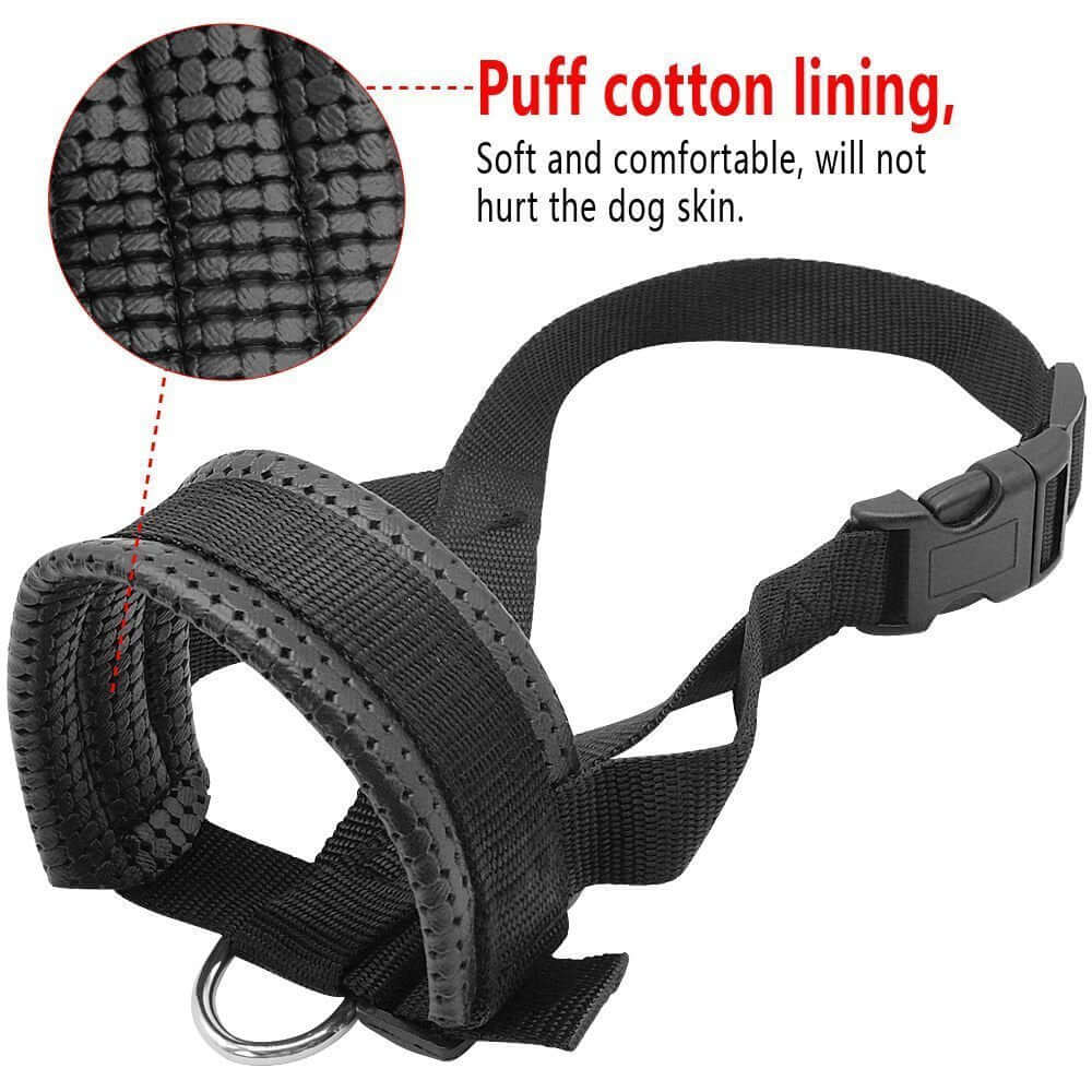 Muselière en nylon pour chien avec doublure en coton, confortable et durable pour le dressage et les promenades.