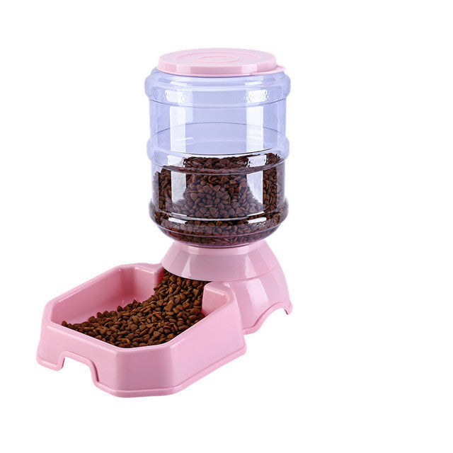Fontaine automatique pour chat en plastique rose, distributeur d'eau et nourriture pour animaux.