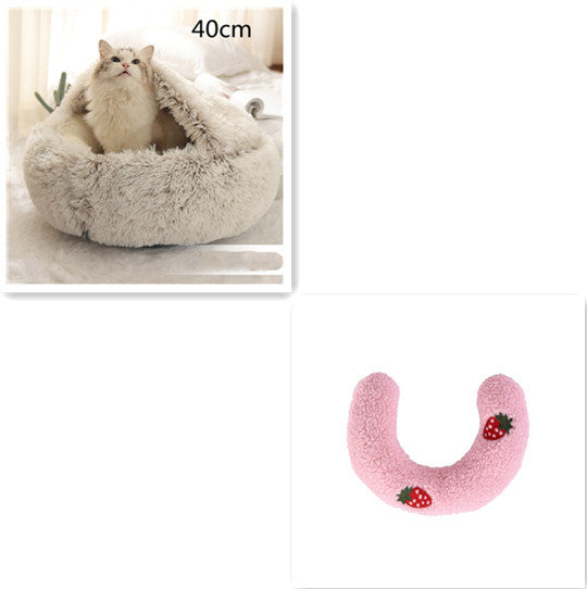 Lit Douillet 2 En 1 pour Chiens et Chats - Lit d'Hiver Rond en Peluche