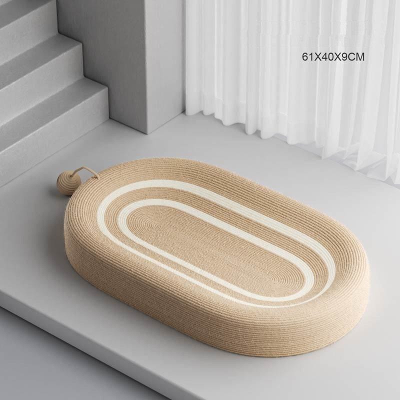 Planche à gratter pour chat en sisal, dimensions 61x40x9cm, design oval et élégant, parfait pour le bien-être des félins.